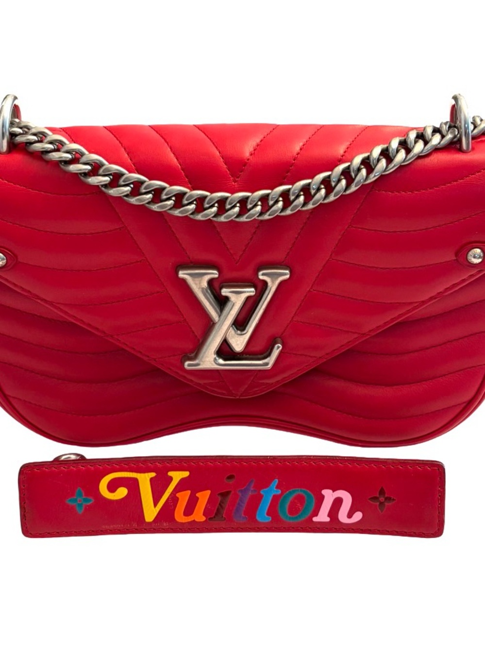Louis Vuitton Red New Wave Calfskin Leather Crossbody Shoulder Bag MM Chain Link - Picture 2 of 16
